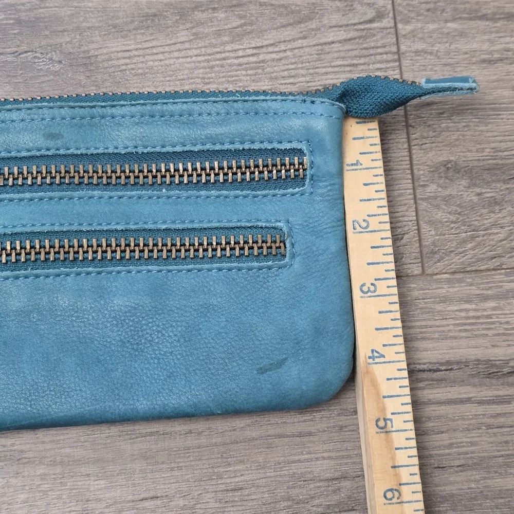 Holding Horses Leather Wristlet Wallet Blue Zipper Weatern Cowgirl Boho Cottage